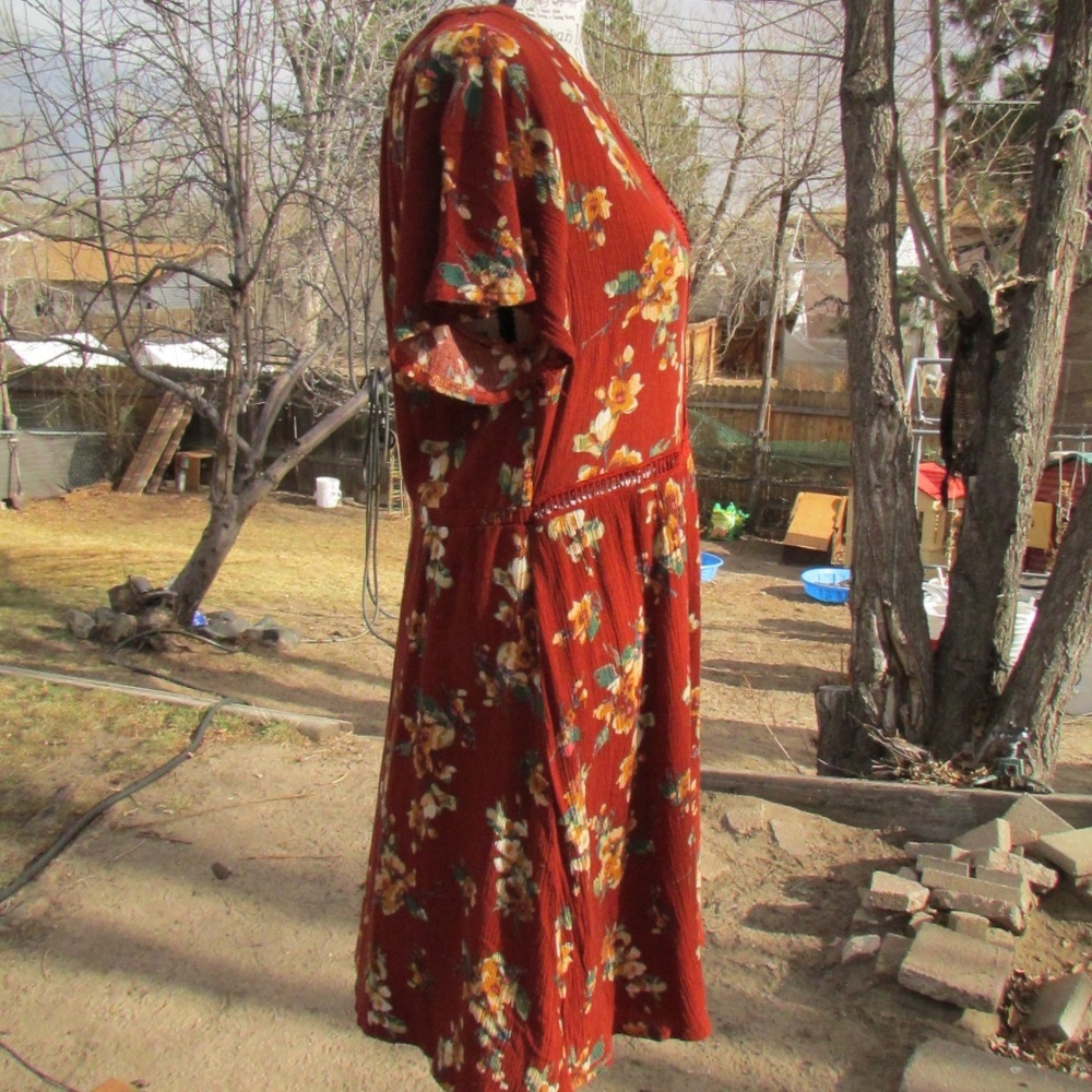 Blu Pepper Floral Mini Dress in Rust and Yellow - Picture 5 of 8